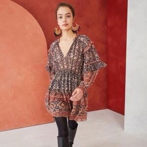 Ulla Johnson Sz 6 Erisa Bohemian Metallic Floral Feminine Mini Dress